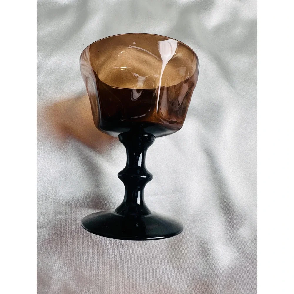 Lenox Antique Brown Champagne Tall Sherbet Glasses Set of 6 Black Stem Vintage